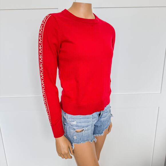 Michael Kors, Original Red Crewneck Sweater w Gold MK on Arms-Women’s Size Small - Picture 1 of 8